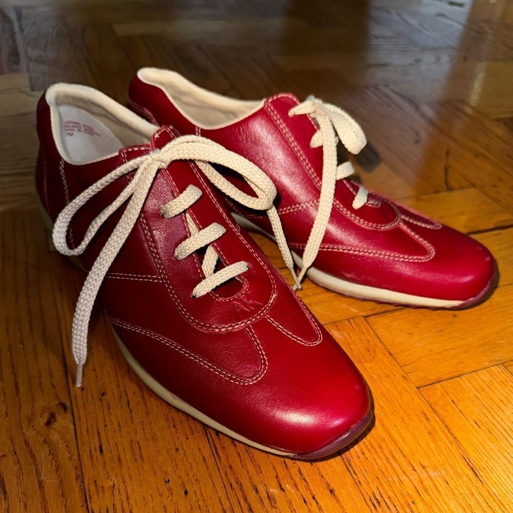 Anne Klein AK2 Women Red Leather Lace Up Loafer Sneaker Driving Shoes SZ 7